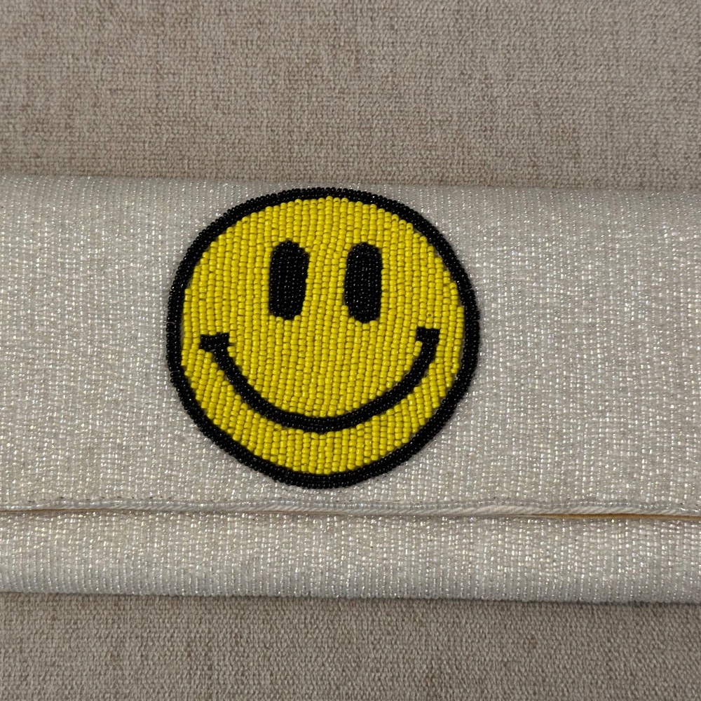 P -  White Beaded Smiley Face Clutch/Handbag